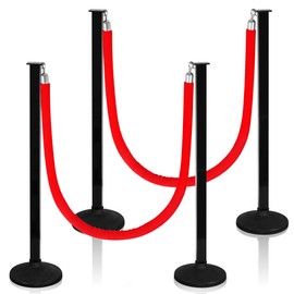 4 Pack Stanchions Post with Velvet Rope, Crowd Control Stanchions, Queue Pole for for Movie Theater, Party Supplies(Red) …