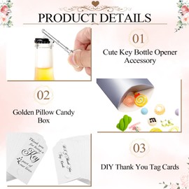 100 Sets Love Skeleton Key Bottle Opener Vintage Wedding Favor Souvenir Gift with Thank You Tag Pillow Box and Satin Ribbon for Guests Birthday Party Decor, Silver