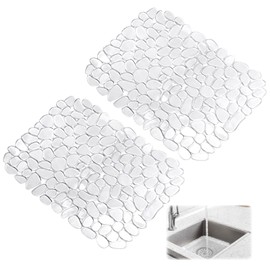 Pack of 2 Sink Inserts, 30 x 40 cm, Pebble Sink Mat, Sink Mat for Sink, PVC Sink Protection Mat, Sink Mat for Dishes, Glassware, Vegetables (Transparent)