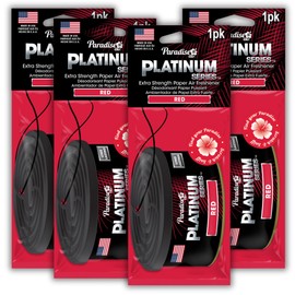 Paradise Air Platinum Hanging Car Air Freshener, 30-Day Long-Lasting Extra Strong Odour Eliminator Fragrance for Car Home or Office - 4 Pack Red Scent