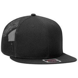 Otto 141-1070 Cap Flat Visor, Cotton Front, 6 Panels, Polyester Mesh Back, Baseball Snapback, Black