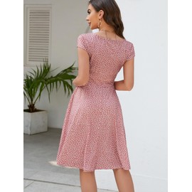oxiuly Women's Summer Casual Dresses V-Neck Vintage Polka Dot A Line Party Dress OX233 (Pink Dot, l)