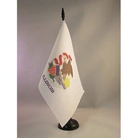 Illinois Table Flag 5'' x 8'' - US state of Illinois Desk Flag 21 x 14 cm - Black plastic stick and base - AZ FLAG