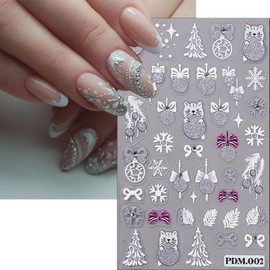 Christmas Nail Art Stickers 5D Embossed Self-Adhesive Snowflake Nail Decals with Rhinestones Cute Elk Xmas Tree Lights Glitter Snowball Nail Designs Nail Stickers for Women Girls DIY Nail Decoration