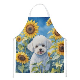 Caroline's Treasures Bichon Frise in Sunflowers Apron Cooking Kitchen Server Baking Crafts Gardening for Adult Women Men, Unisex, Large, Multicolor