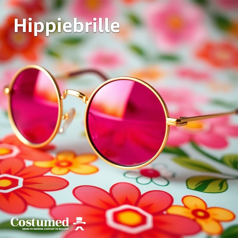 Costumed Hippie Glasses - Round Pink Sunglasses as 70s &