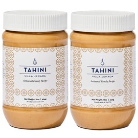 Villa Jerada, Premium Tahini - 16 oz Small-Batch Roasted Stone-Ground USA Sesame Seeds, Creamy Texture, Perfect to make Hummus (TAHINI - 2 JARS)