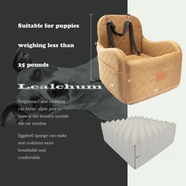 Lealchum Dog Booster Car Seat for Small/Medium Dogs,Ultra Soft Fabric Filling Memory Foam,Fully Detachable and Washable,Anti-Slip Base,3 Straps Easy to Install(Coffee,Medium)