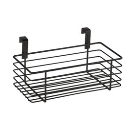 WENKO Small Hanging Basket, Organiser for Hanging on Drawer or Cupboard Door, Suitable for Bathroom and Kitchen, No Drilling, Made of Powder-Coated Metal, 24 x 11.5 x 15 cm, Black