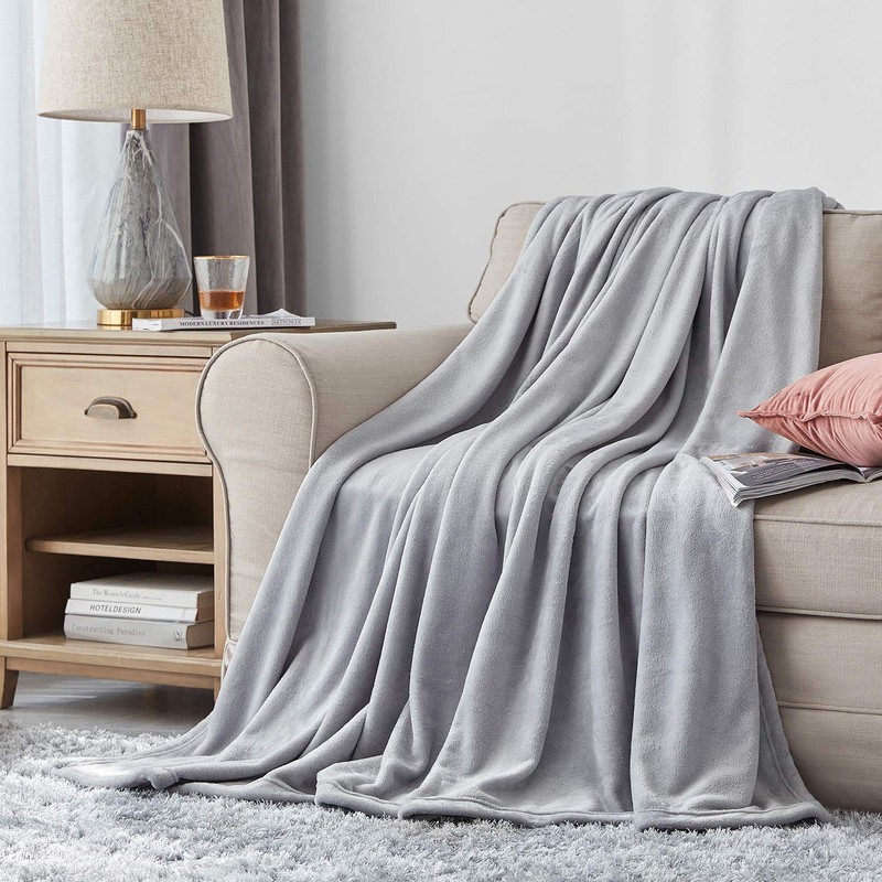 EHEYCIGA Fleece Blanket Silver Grey Throws for Sofas Fluffy Warm