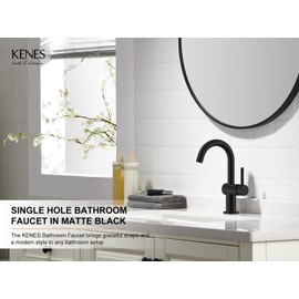 KENES Matte Black Bathroom Kitchen Faucet, Black Bathroom Faucet Single Handle Modern Prep Wet Bar Sink Faucet with Drain Assembly & Deck Plate, Farmhouse RV Camper Outdoor Utility Faucet, KE-9005B-2
