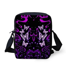 Binienty Fashion Crossbody Shoulder Bag with Adjustable Strap, Purple Shiny Butterfly Pattern Mini Messenger Bags