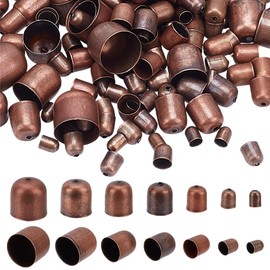 PH PandaHall 345PCS Cord End Cap 7 Sizes Necklace Jewellery End Caps Leather Ends Caps Metal Cord Ends Suede Fiber Crimps End Beads Caps for DIY Crafts Tassel Necklace Making 5-12x4-12mm Red Copper
