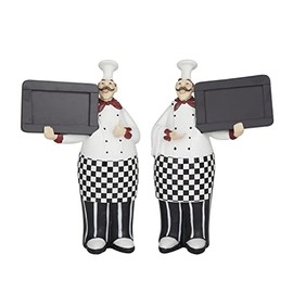 Deco 79 Polystone Chef Sculpture with Chalkboards, Set of 2 12", 13" H, Black