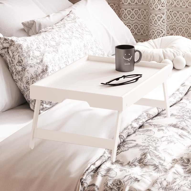 Fibogollo 2 Pack Bamboo Bed Tray Table with Folding Legs,Breakfast