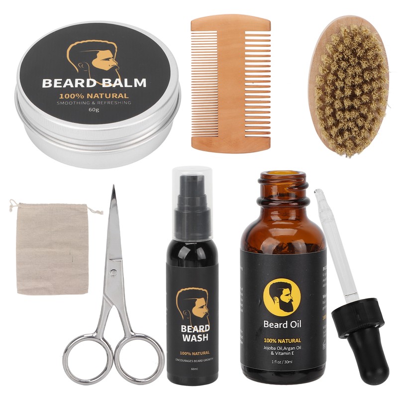 7pcs Male Beard Care Grooming Kit Professional Beard Brush Comb