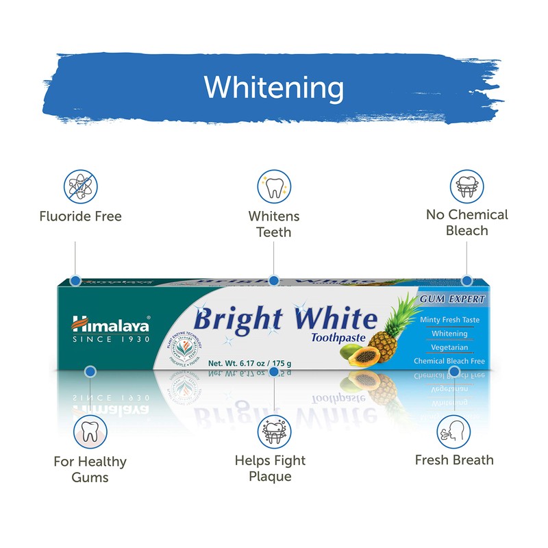 Himalaya Bright White Toothpaste, Fluoride Free to Reduce Plaque &