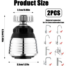 2 unidades de aireador de grifo giratorio de 360°, accesorio de grifo de cocina, filtro para grifo, aireador de grifo de 2 modos con adaptadores, adecuado para grifo de ducha cocina y cuarto de baño
