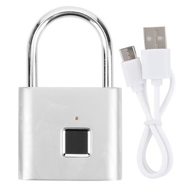 Smart Fingerprint Padlock USB Rechargeable Security LED Lock for Backpack Luggage CabinetSilver