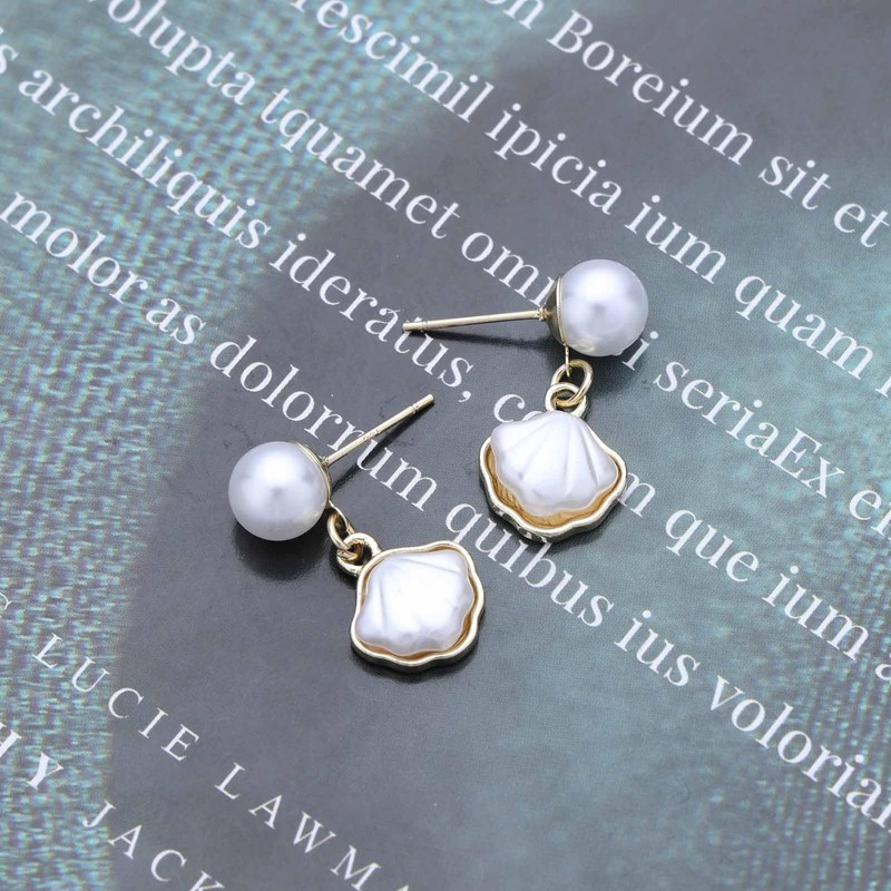 Xmsrn Vintage Shell Pearl Drop Earrings Boho Scallop Pearl Dangle