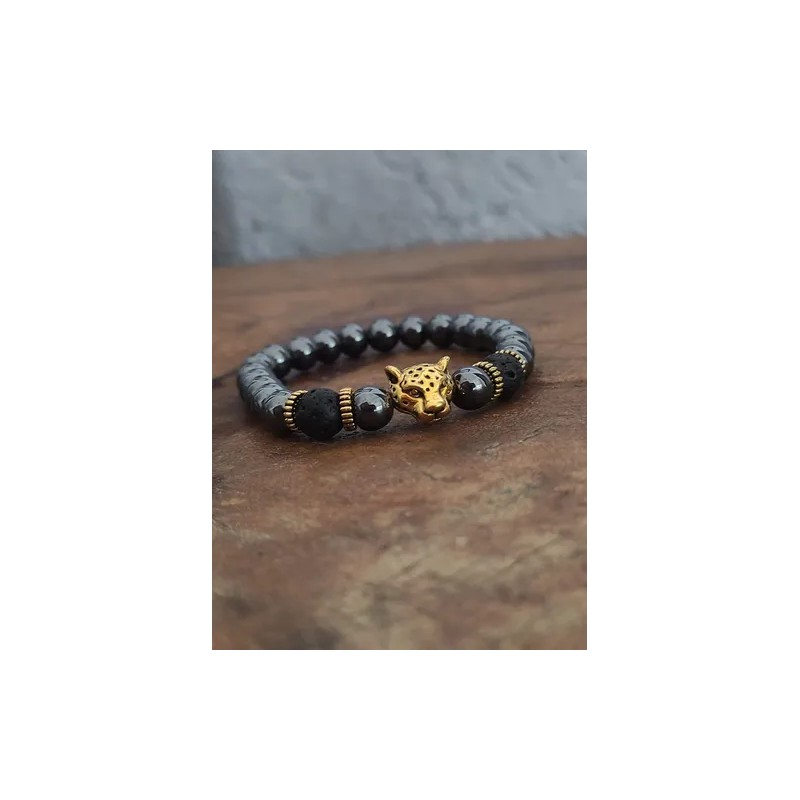 Pulsera De Jaguar Con Piedra Volcánica