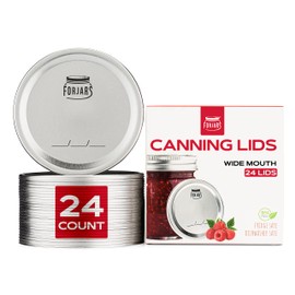 FORJARS - Wide Mouth Canning Lids, 24-Pack – Create Airtight Seals on Mason Jars to Preserve Food for Meal Prep & Emergency Food Storage – 3.4 In. Metal Lids with Silicone Seals – Canning Supplies