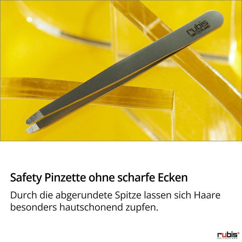 Rubis Safety Tweezers Round - Skin-friendly Eyebrow Tweezers - Rounded