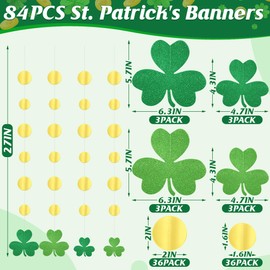 84 PCS St Patricks Day Decorations, Clover St Patricks Day Banner, St Patricks Day Banner Cardboard, Pre-Assembled St Patrick's Day Garland Glitter St Patricks Garland for Hanging