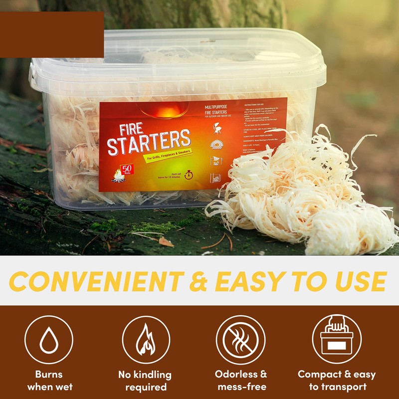 Fire Starter Rolls, 50 Pack Natural Fire Starters for Campfires,