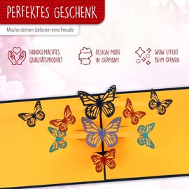 LINPOPUP®, LIN17539, Pop Up Card Butterfly - 3D Birthday Card - Greeting Card with Butterfly Motif - Folding Card - Mother's Day - Birthday, N293