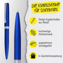 Online Eleganza Metal, Satin Blue Colour, Interchangeable, Large Capacity Refill, Metal Clip, Black Ink Colour, Ballpoint Pen incl. Gift Box 34642