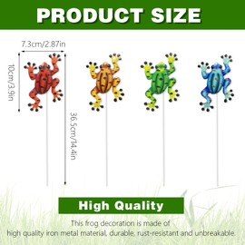 4Pcs Garden Stakes Decorative, Metal Garden Stakes for Flower Beds, Lawn, Colorful Butterfly Garden Decor, Beautiful Home Decor (Frog)
