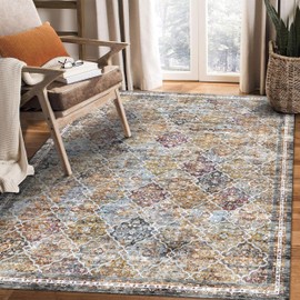 YARNSCAPE 6' x 9' Washable Area Rug - Low Pile Soft Vintage Indoor Rug for Living, Dining or Bedroom - Lightweight Carpet with Non-Slip Backing - Foldable for Easy Placement, Multi