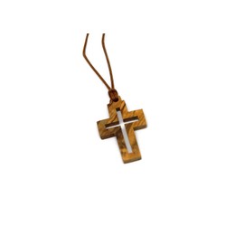 Olive Wood Square Cut Out Christian Cross Pendant - Made by HJW