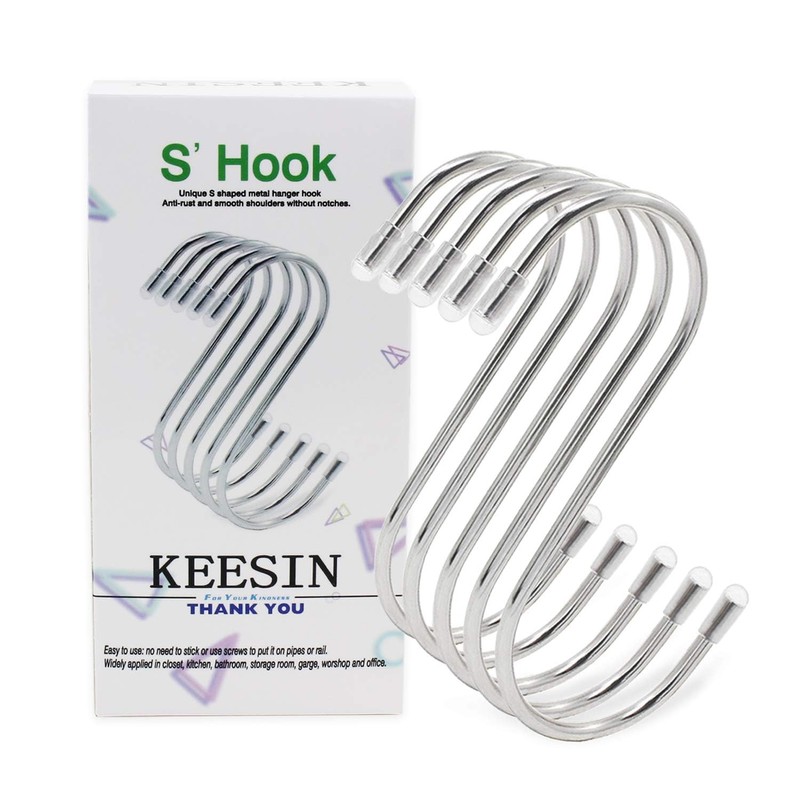 KEESIN 15 PCS S Shaped Metal Hanging Hook Stainless Steel