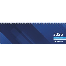 Zettler - Table Landscape Calendar 2025 Blue, 32 x 10.5 cm, Office Calendar with 128 Pages, Daily and Week Counting, Year Overview, Tax Dates, Wire Binding and German Calendar