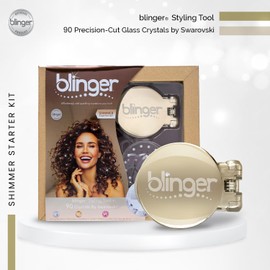 blinger® Shimmer Starter Set with Gold-Plated blinger Styling Tool & 90 Precision-Cut Glass Crystals | Precision-Cut Glass Crystal Bedazzler for Hair & Skin