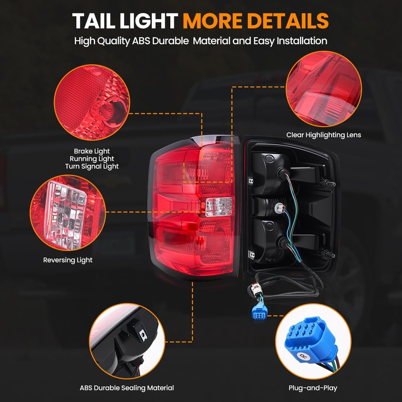 BeamTrack Tail Lights Assembly Compatible with 2014-2019 Chevy Silverado 1500