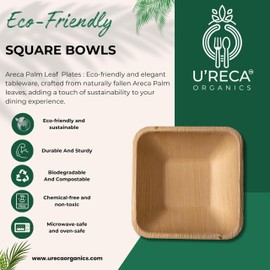 U'reca Organics Eco-Friendly Palm Leaf Bowls | 2.5" (6 cm) Square Bowl - Pack of 50 | Disposable, Compostable & Biodegradable Dinnerware | Perfect for Condiments, Dips, or Small Bites