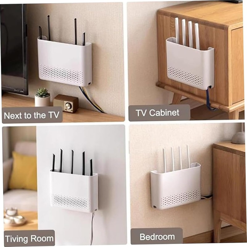 Wall Mounted WiFi Router Storage Box, White ABS Router Organizer