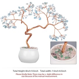 mookaitedecor Aquamarine Crystal Money Tree with Ceramic Base Bonsai Feng Shui Tree Ornament for Office Home Decor, 8-9.5 Inch