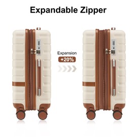 NEISIA Carry On Luggage Set 22x14x9 Airline Approved， Expandable Hard Shell Suitcase with Spinner Wheels TSA Lock，3 Piece Lightweight Travel Luggage (Beige)