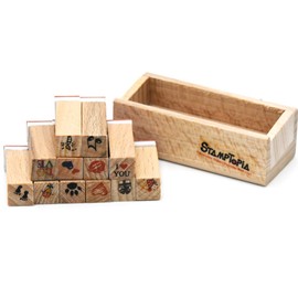 Youkwer 12 Pcs Mini Love Heart Cute Wooden Rubber Stamps DIY Diary Scrapbook Stamps Set with Wooden Box （Love Heart）