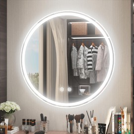 JSneijder 28 Inch Round LED Bathroom Mirror with Light, 6000K Dimmable Front & Backlit, Anti-Fog, Memory, CRI 90+, Frameless Round Vanity Mirror with Lights
