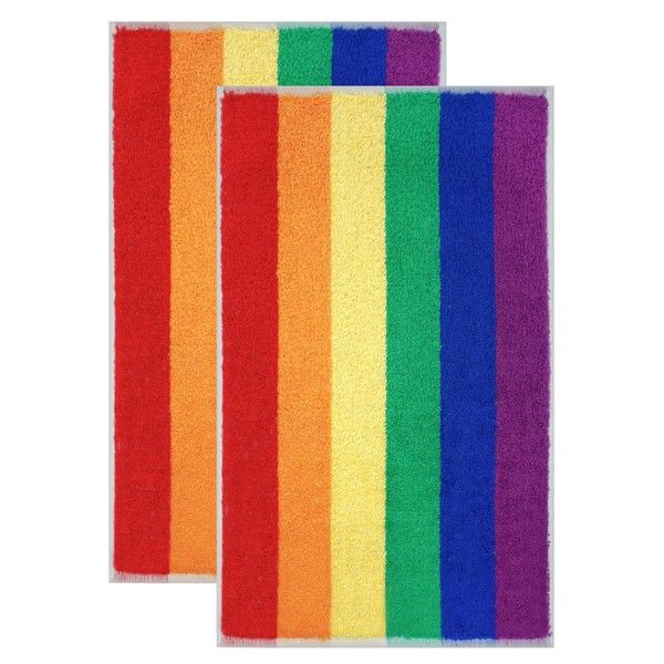 Lashuma 2 x Guest Towels 30 x 50 cm, Small Hand Towels Colourful in Rainbow Stripes, Terry Towels, Bathroom