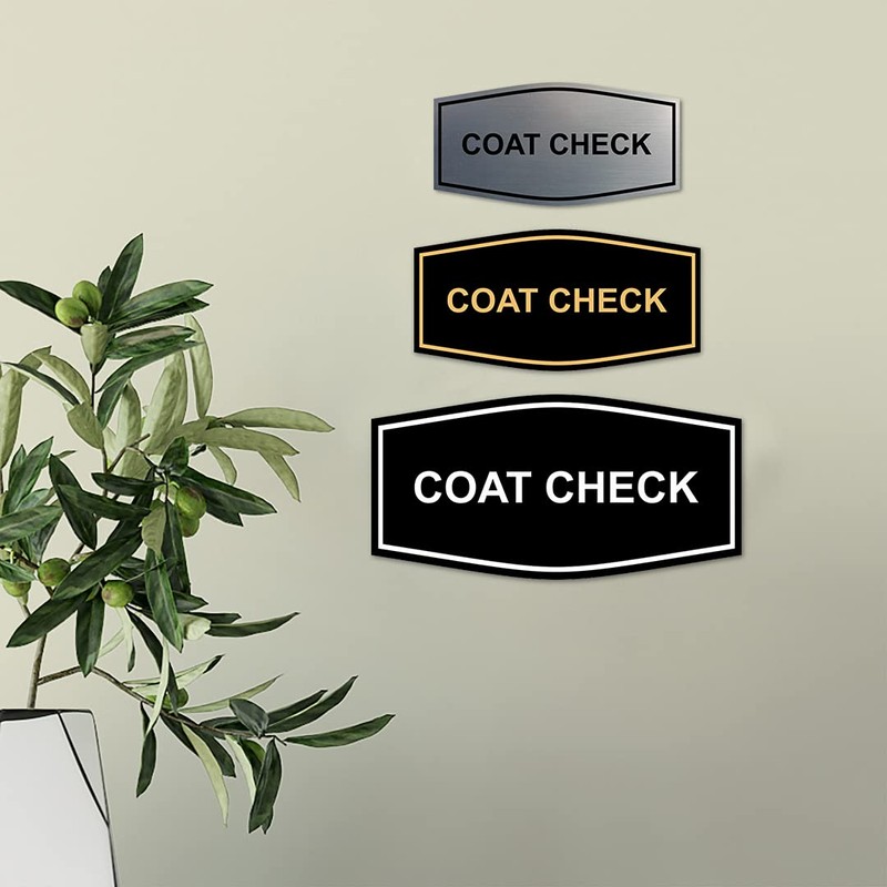 Signs ByLITA Fancy Coat Check Sign (Brushed Silver) - Large