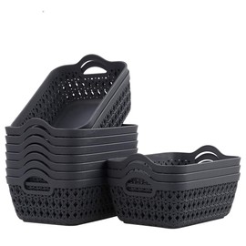Leendines Mini Desktop Baskets 12 Packs, Grey Plastic Baskets for Storage