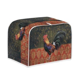 Salabomia Vintage Rooster 4 Slice Toaster Covers for Kitchen, Bread Maker Cover Washable Bread Toaster Cover Dust Greasy Protection, Decorative and Anti-Scratch, Red and Black