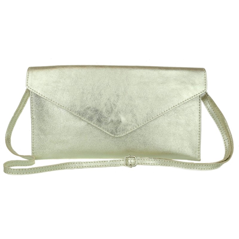 Girly Handbags Womens Genuine Leather Italian Metallic Shimmer Envelope Wrist