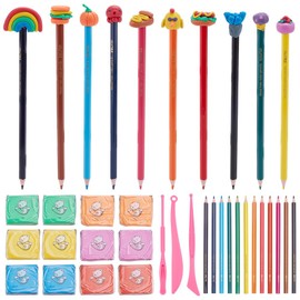 WEBEEDY 12 Sets DIY Mini Erasers Clay Pencil Make Your Own Mini Erasers Set Includes 6 Colors Eraser Clay 12 Colours Pencils 3 Pottery Tools Cute Eraser Making Kit for Adults